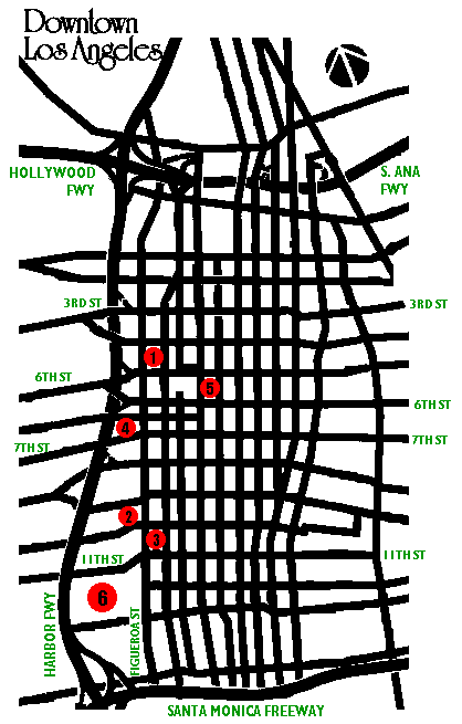 Rough Map of Downtown LA with hotels marked
